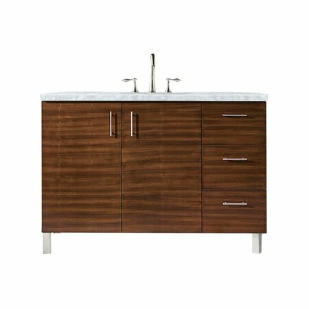 JAMES MARTIN VANITIES Metropolitan 48in Single Vanity, American Walnut w/ 3 CM Carrara Marble Top 850-V48-AWT-3CAR